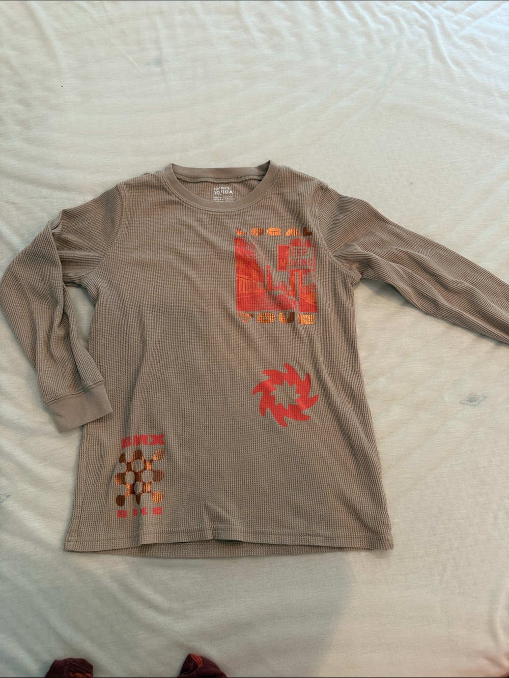Carter's Taupe Long Sleeve Thermal Tee with Orange Graphic